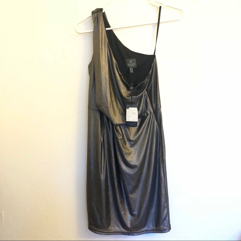One shoulder metallic dress